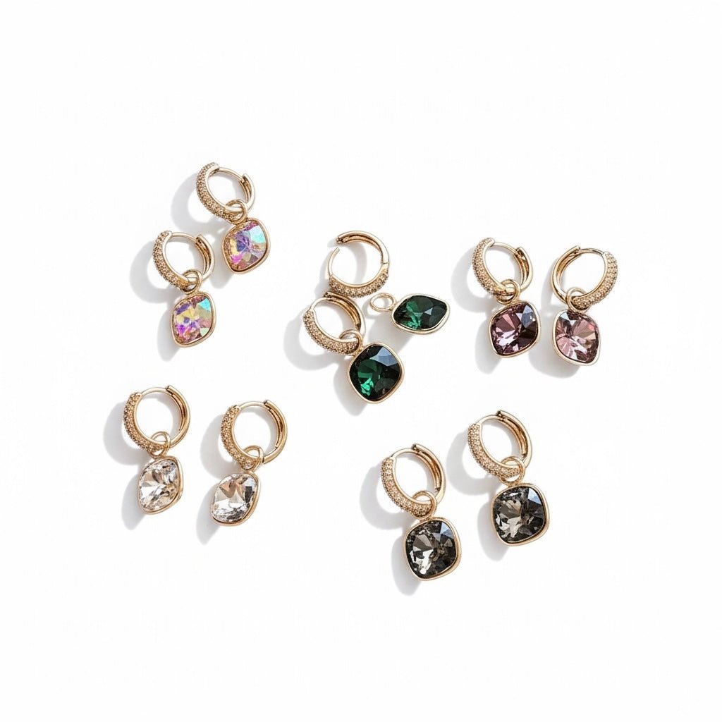 Gold-plated earrings - Earrings with a removable charm (Multiple colors) - 1