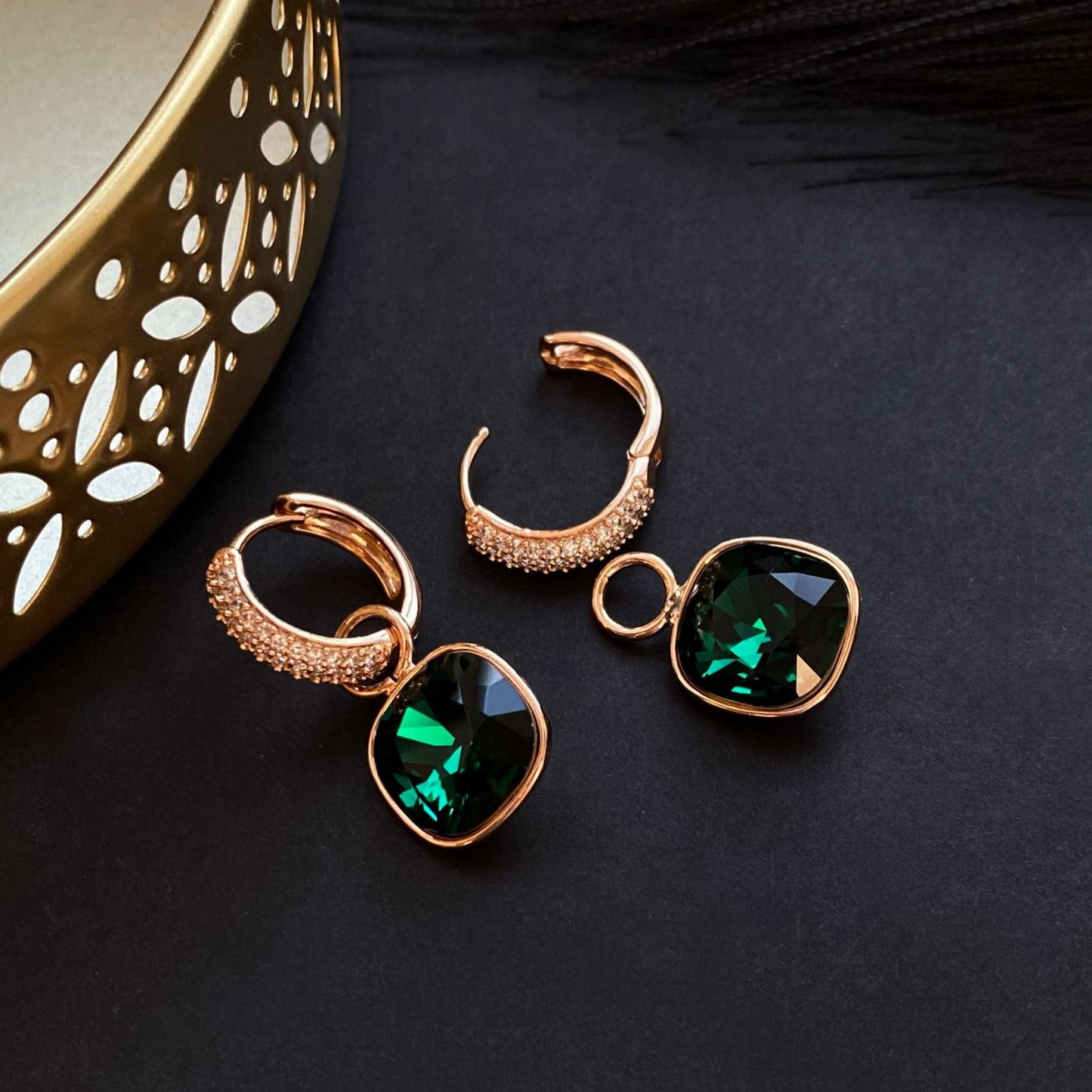Gold-plated earrings - Earrings with a removable charm (Multiple colors) - 10