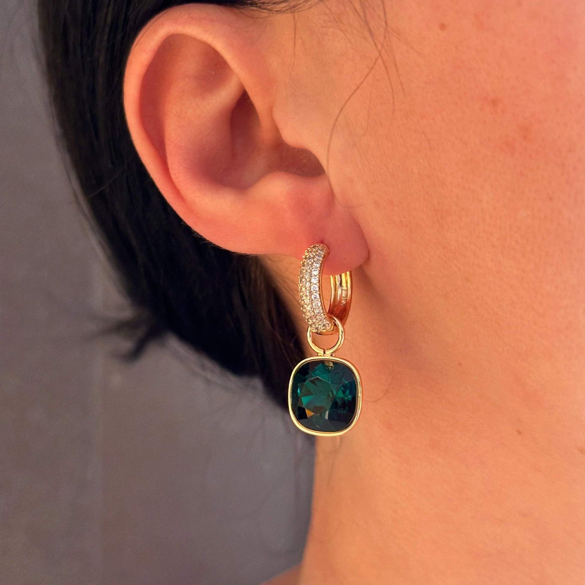 Gold-plated earrings - Earrings with a removable charm (Multiple colors) - 14