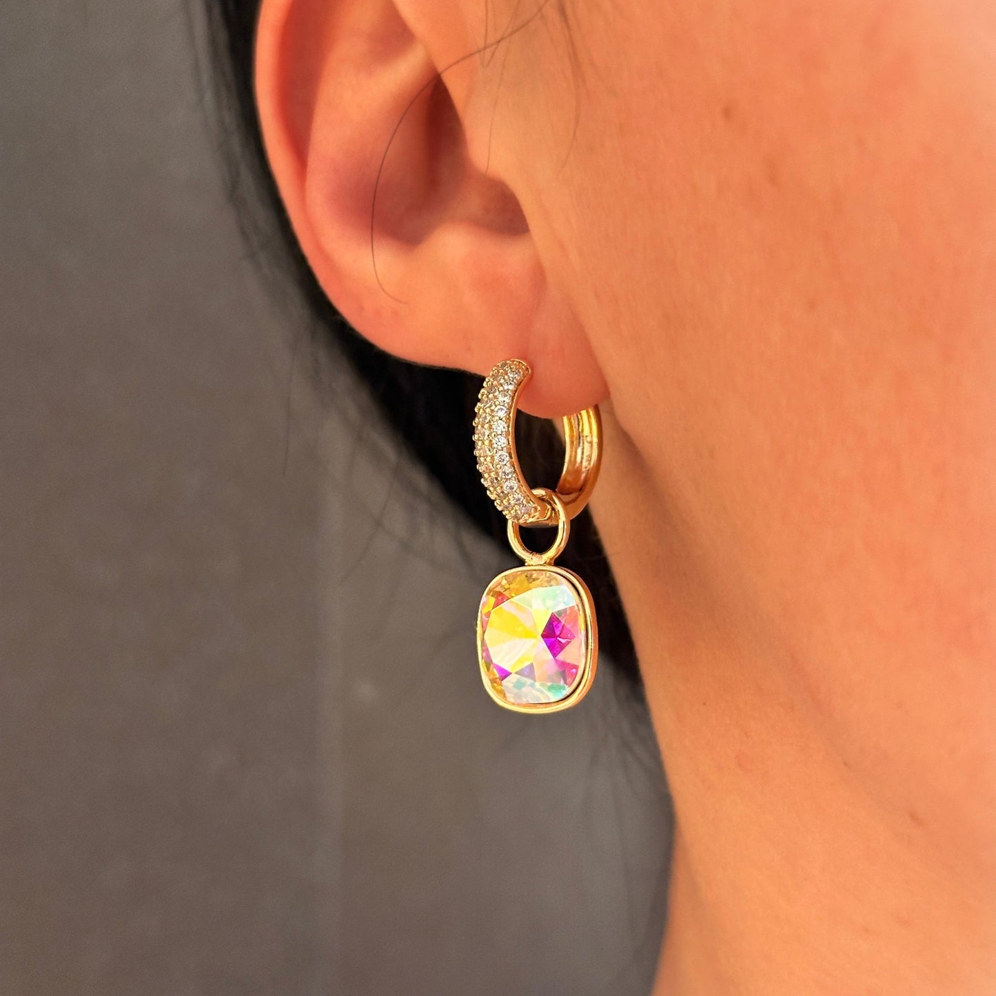 Gold-plated earrings - Earrings with a removable charm (Multiple colors) - 12