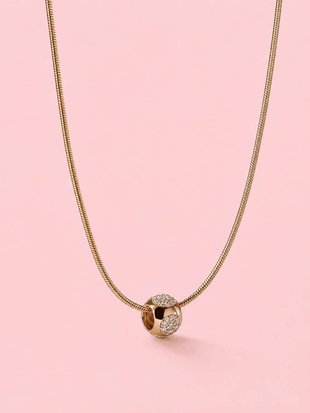 Gold-tone necklace 50 cm with 6 mm zirconia pendant – product photo