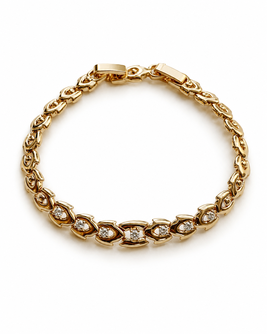 18k gold-plated bracelet with zircons on a white background