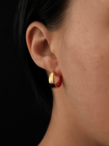Daniela - 18k Gold Plated Hoop Earrings with Red Enamel Gold Plated Jewelry for Women