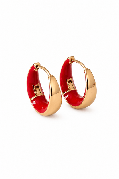Daniela - 18k Gold Plated Hoop Earrings with Red Enamel Gold Plated Jewelry for Women