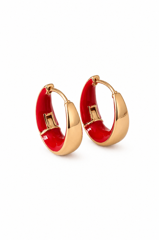 Daniela - 18k Gold Plated Hoop Earrings with Red Enamel Gold Plated Jewelry for Women