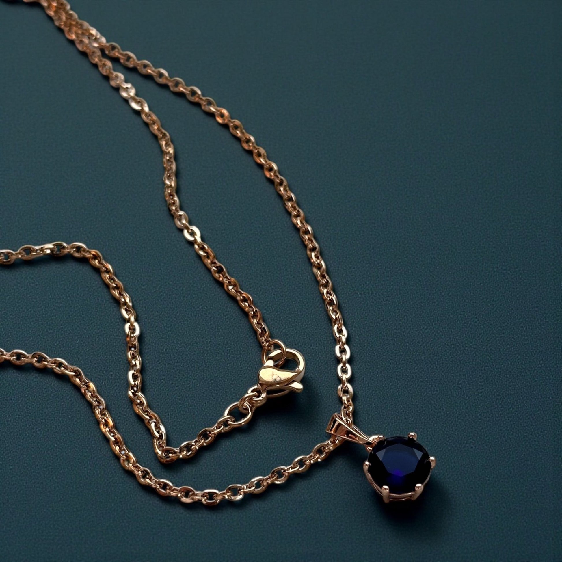 Deep Blue - gold plated necklace with dark blue crystal - 18k - gold plated - jewelry