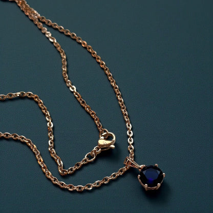 Deep Blue - gold plated necklace with dark blue crystal - 18k - gold plated - jewelry