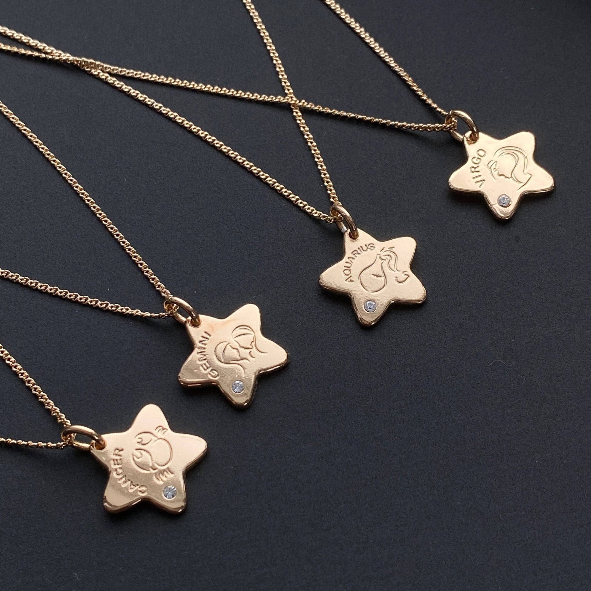Double sided horoscope necklace with zirconia - 18k - gold plated - jewelry