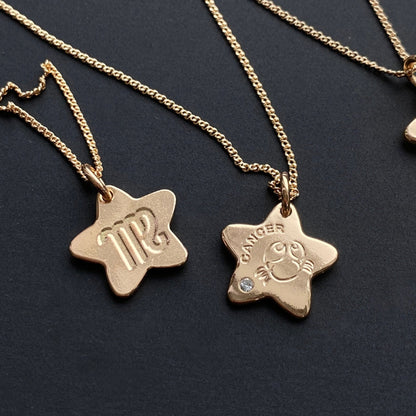 Double sided horoscope necklace with zirconia - 18k - gold plated - jewelry