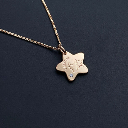 Double sided horoscope necklace with zirconia - 18k - gold plated - jewelry