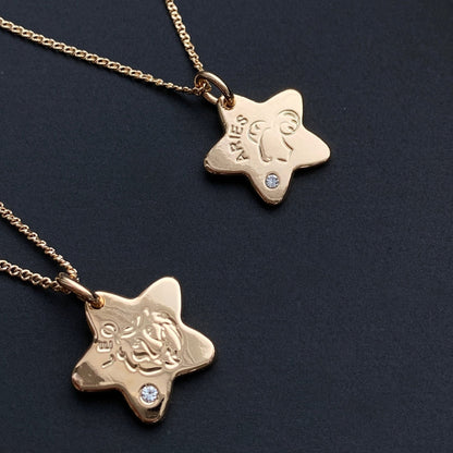 Double sided horoscope necklace with zirconia - 18k - gold plated - jewelry