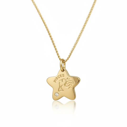 Double sided horoscope necklace with zirconia - 18k - gold plated - jewelry