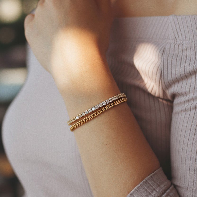 Double Elegance - Gold Plated Bracelet with Cubic Zirconia - Gold Plated Jewelry | Your jewelry