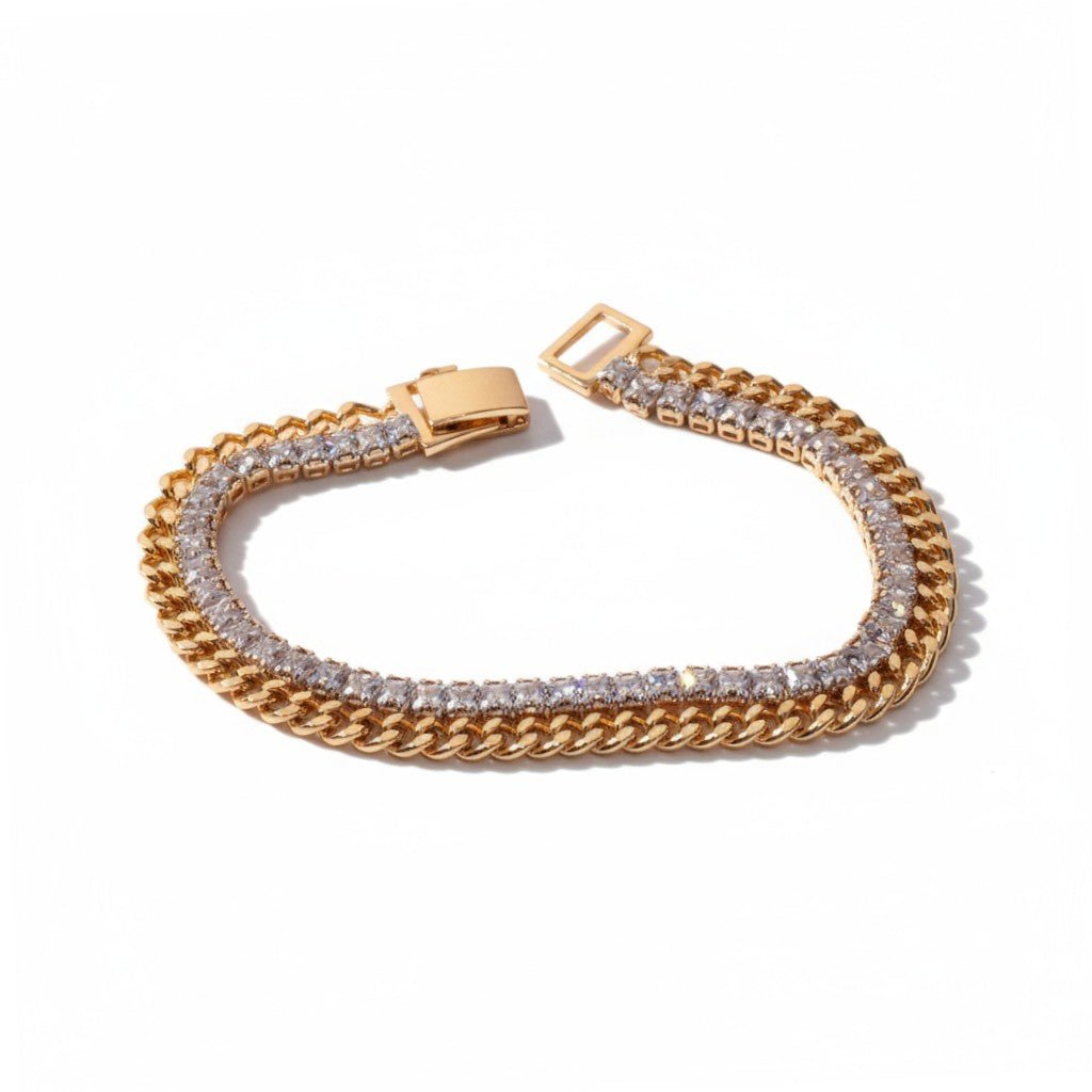 Double Elegance - Gold Plated Bracelet with Cubic Zirconia - Gold Plated Jewelry | Your jewelry