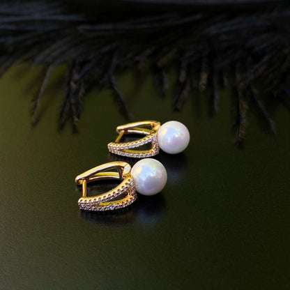 GOLD PLATED ENGLISH LOCK EARRINGS WITH PEARL gold plated earrings Women's earrings