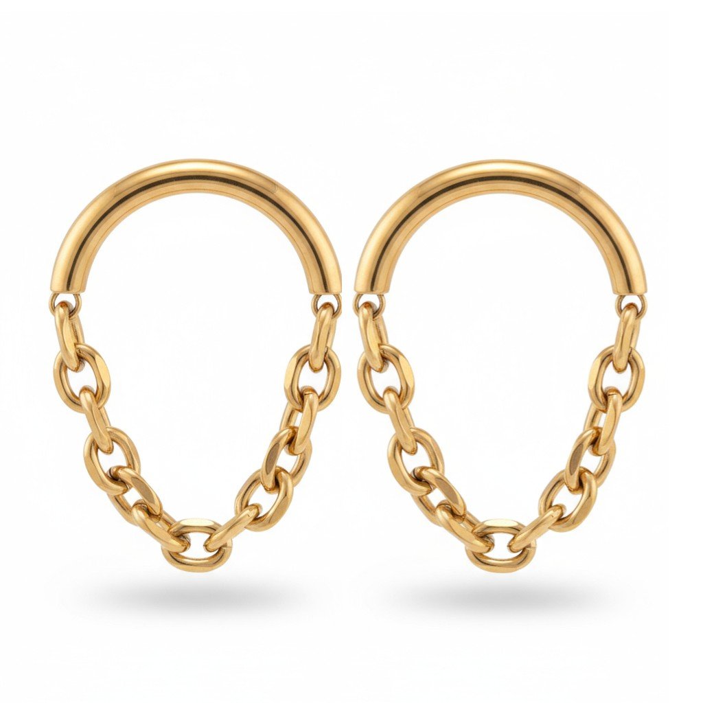 Golden Chain – Gold Plated Large Stud Earrings with Chain – Gold Plated Jewelry | Your jewelry