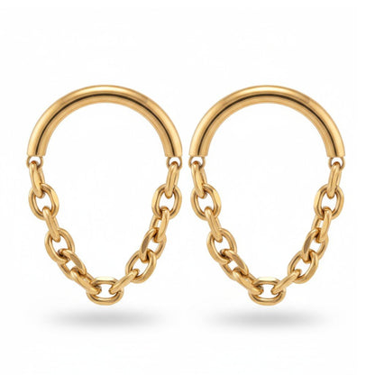 Golden Chain – Gold Plated Large Stud Earrings with Chain – Gold Plated Jewelry | Your jewelry