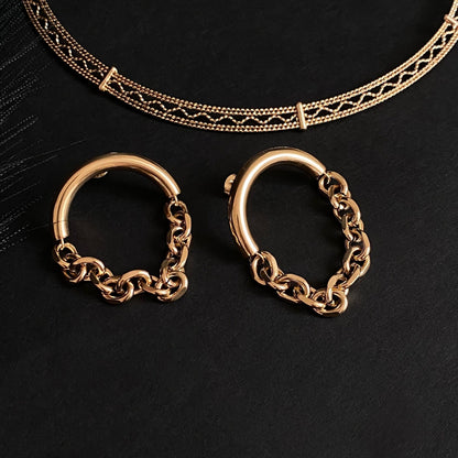 Golden Chain – Gold Plated Large Stud Earrings with Chain – Gold Plated Jewelry | Your jewelry