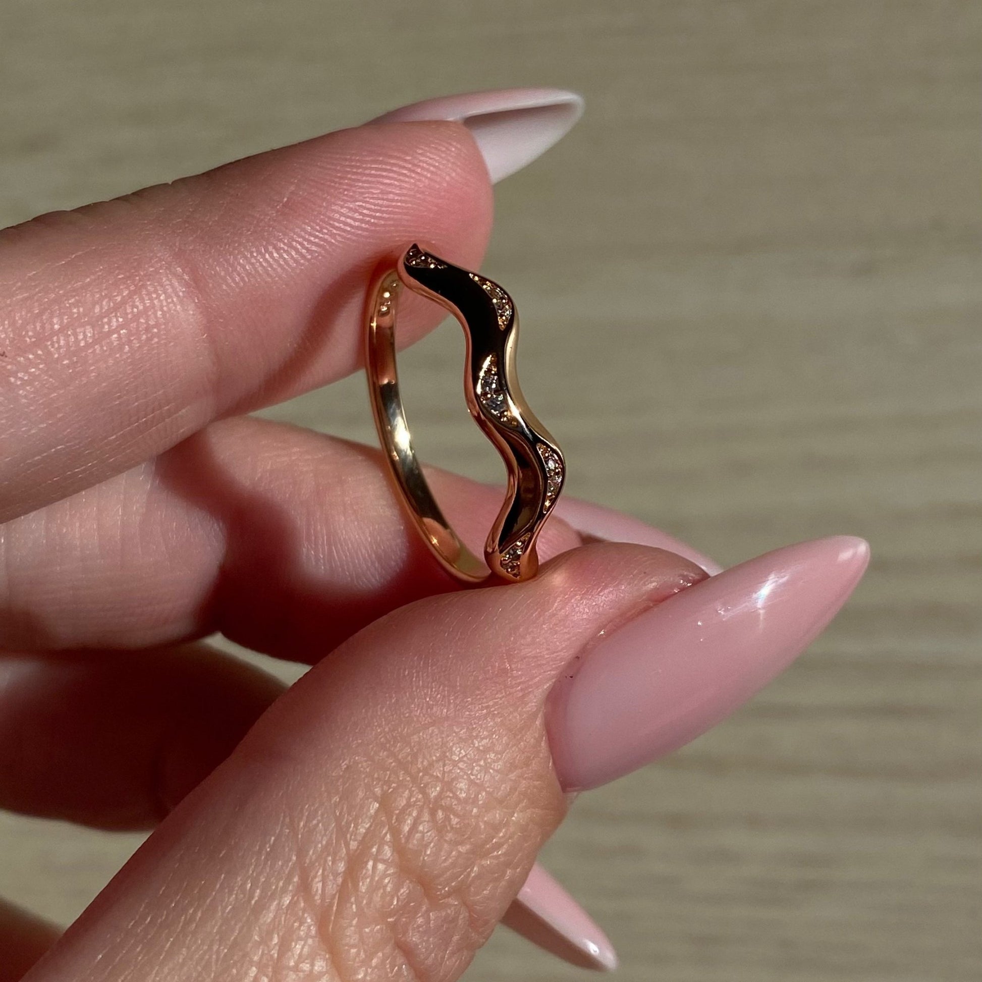 Golden Wave Mini – Delicate Crystal Ring – Gold Plated Jewelry | Your jewelry