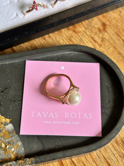 Gredzens ar lielu pērli 20mm apzeltītas rotaslietas sievietēm