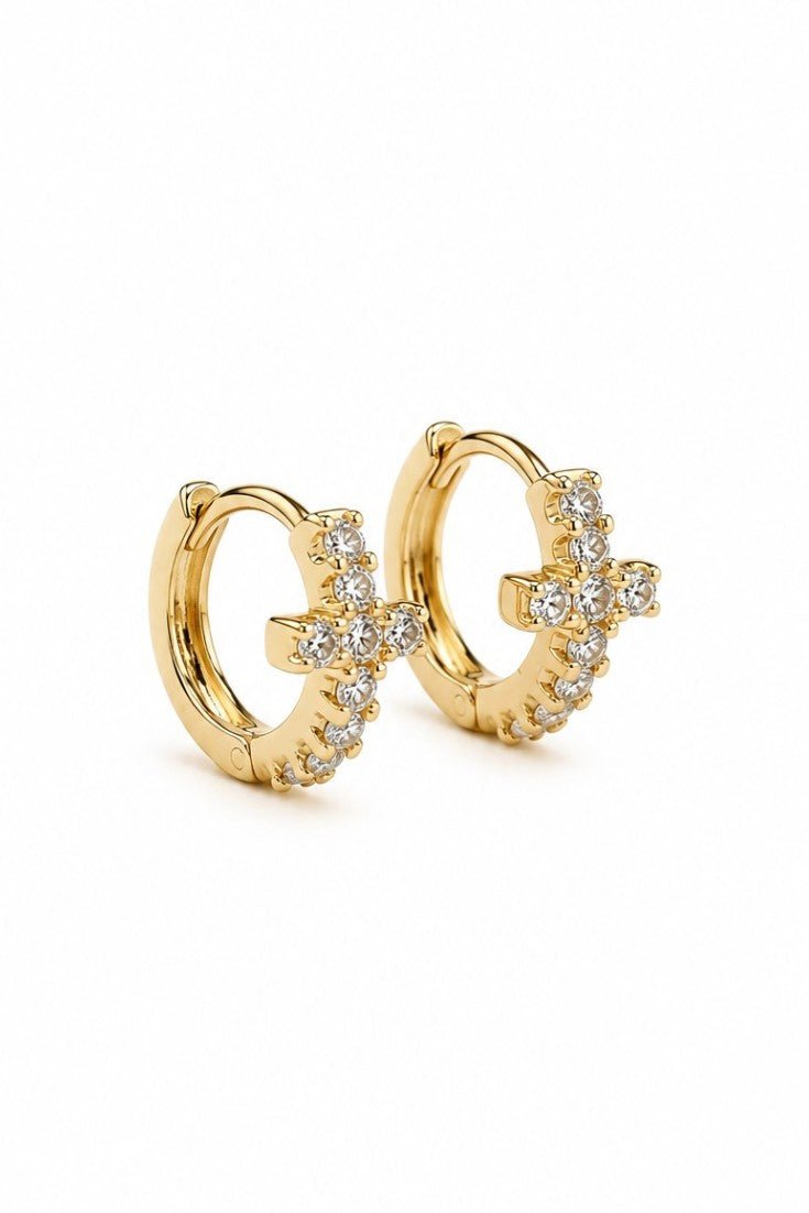 Katrína – 18k gold-plated mini hoop earrings with zirconia cross