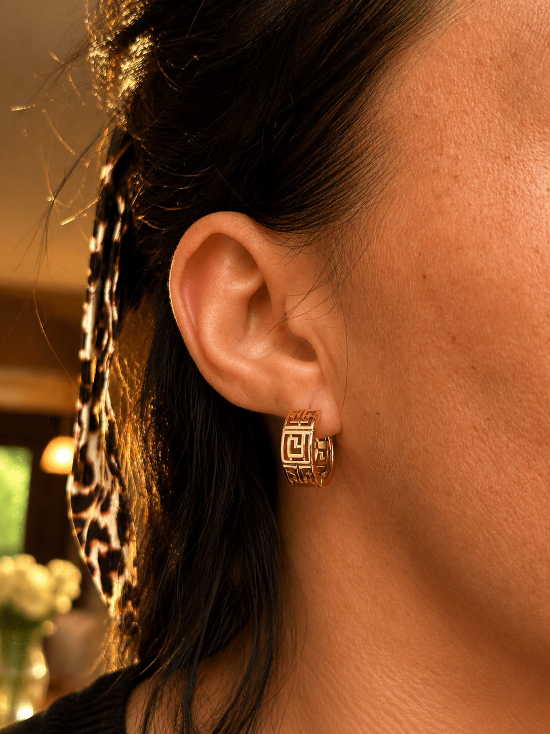 Klara - 18k Gold Plated Hoop Earrings with Greek Pattern Gold Plated Jewelry for Women