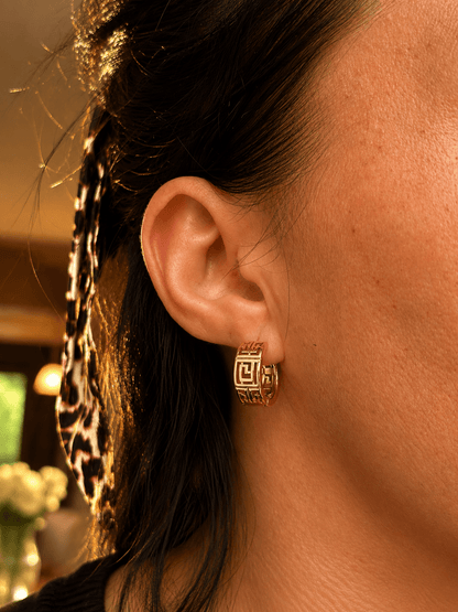 Klara - 18k Gold Plated Hoop Earrings with Greek Pattern Gold Plated Jewelry for Women