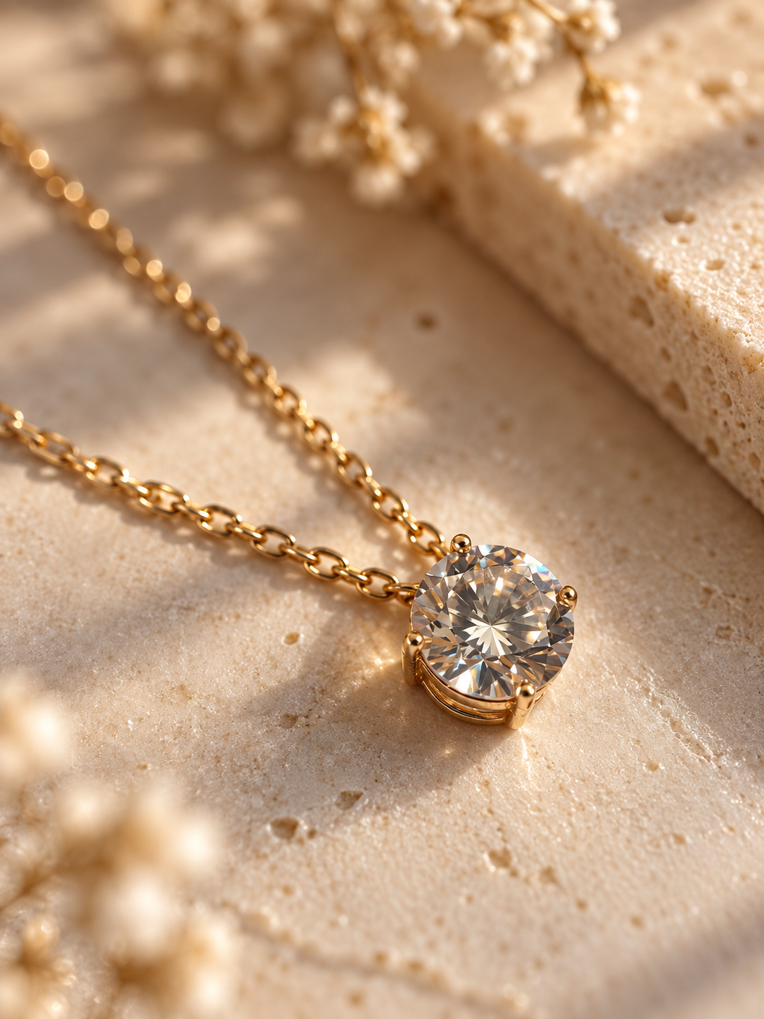 Classic gold-plated necklace with an 8 mm clear zircon pendant