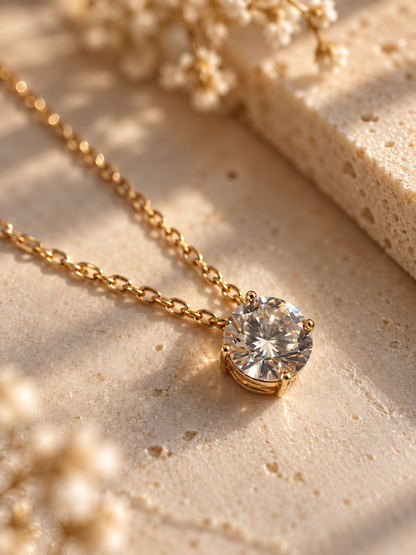 Classic gold-plated necklace with an 8 mm clear zircon pendant