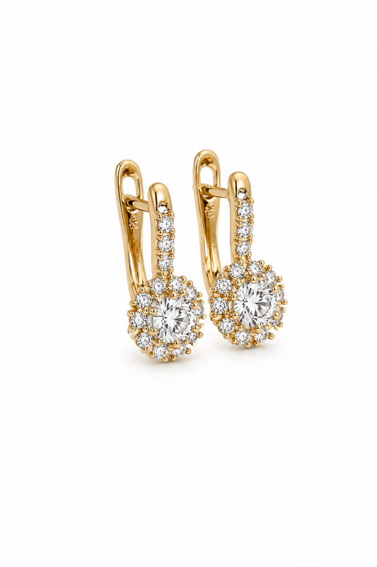 Christiana - 18k gold plated halo earrings with cubic zirconia gold plated jewelry for women