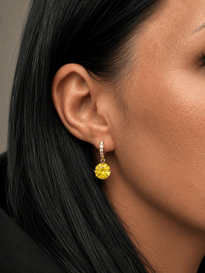 Laila - 18k Gold Plated Drop Earrings with Yellow Cubic Zirconia Gold Plated Jewelry for Women