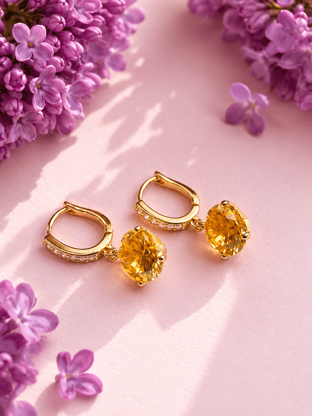 Laila - 18k Gold Plated Drop Earrings with Yellow Cubic Zirconia Gold Plated Jewelry for Women