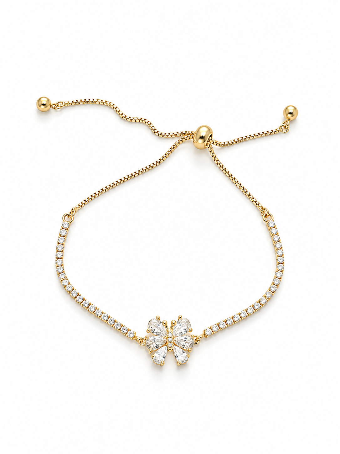 Lime – 18k gold-plated adjustable bracelet with a butterfly on a white background