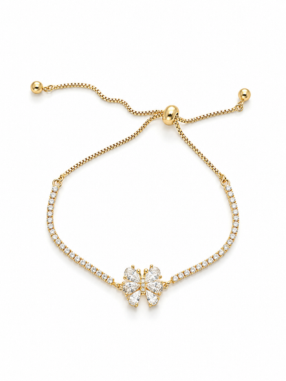 Lime – 18k gold-plated adjustable bracelet with a butterfly on a white background