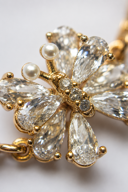 Macro close-up of the glittering butterfly element of the lime bracelet