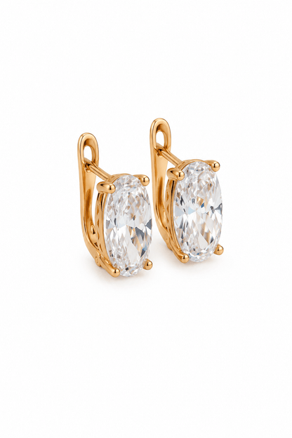 Loretta - 18k gold plated earrings with oval cubic zirconia gold plated jewelry for women