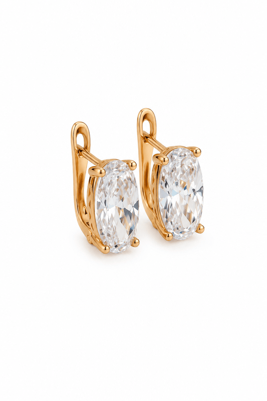 Loretta - 18k gold plated earrings with oval cubic zirconia gold plated jewelry for women