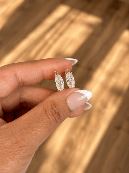 Loretta - 18k gold plated earrings with oval cubic zirconia gold plated jewelry for women