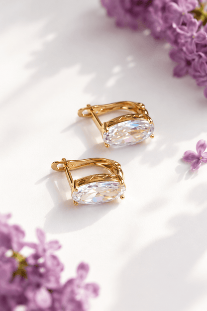 Loretta - 18k gold plated earrings with oval cubic zirconia gold plated jewelry for women
