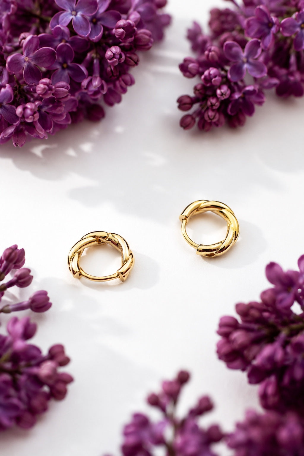 Marta 18k gold-plated mini twisted hoop earrings with lilac flowers