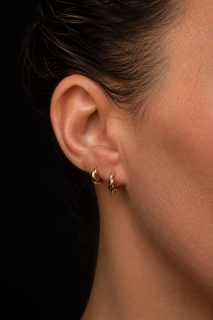 Marta 18k gold plated mini twisted hoop earrings in two ear holes