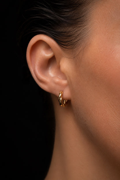 Marta 18k gold-plated mini twisted hoop earrings 12 mm on the ear