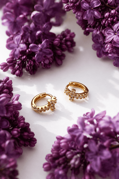 Katrina mini hoop earrings with zirconia cross lifestyle photo