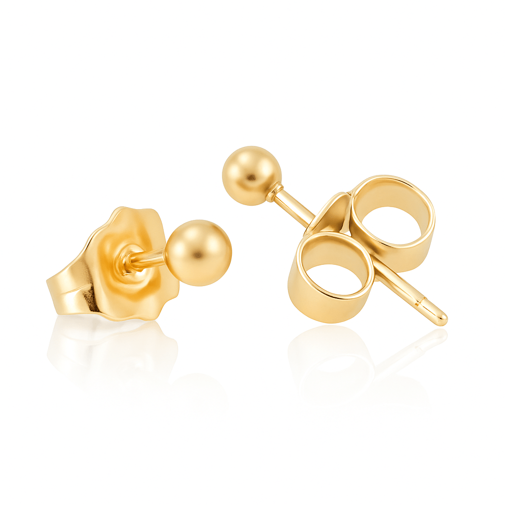 Minimalist gold-plated stud earrings with 2 mm ball