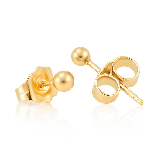Minimalist gold-plated stud earrings with 2 mm ball