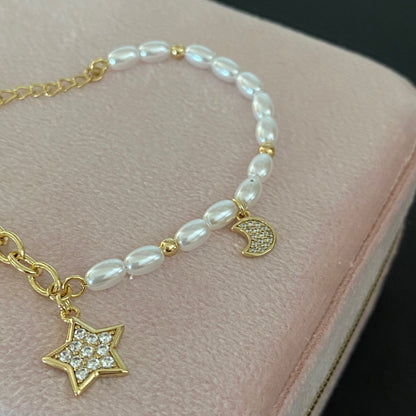 Moon & Star – Beaded Bracelet – Gold Plated Jewelry | Your jewelry