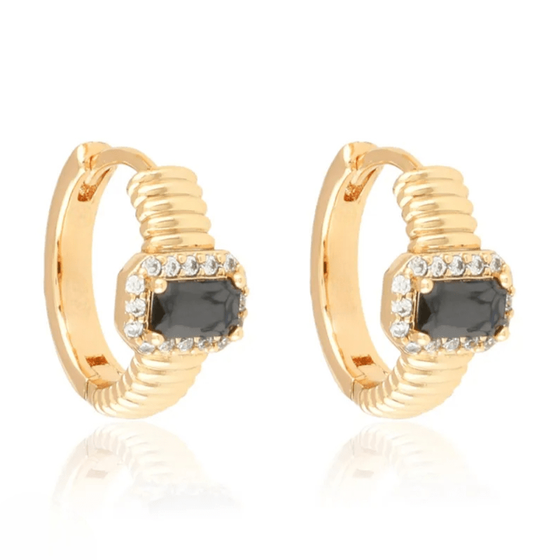Noir Éclat Hoops - gold-plated hoop earrings with black zirconia - 18k - gold-plated - jewelry