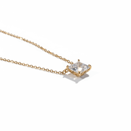 Princess Cut - 18k gold plated necklace with clear crystal - 18k - gold plated - jewelry