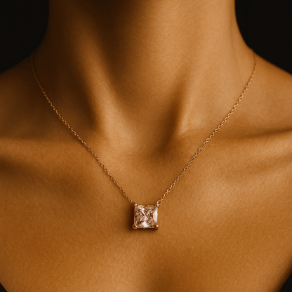 Princess Cut - 18k gold plated necklace with clear crystal - 18k - gold plated - jewelry