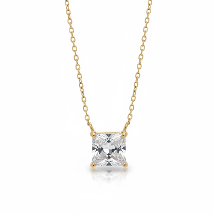 Princess Cut - 18k gold plated necklace with clear crystal - 18k - gold plated - jewelry